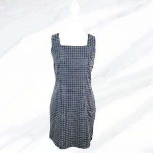 Vintage Grunge Punk Rock Plaid Blue Black Mini Dress 90s Y2K Women Size Medium